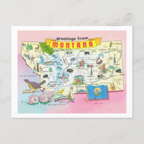 Greetings from Montana vintage state map Postcard