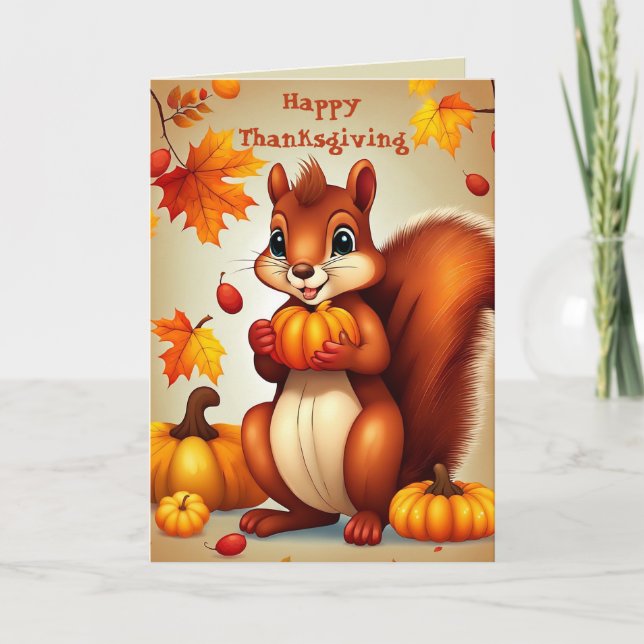 Greetings From Mr. Squirrel Thanksgiving Card (Front)