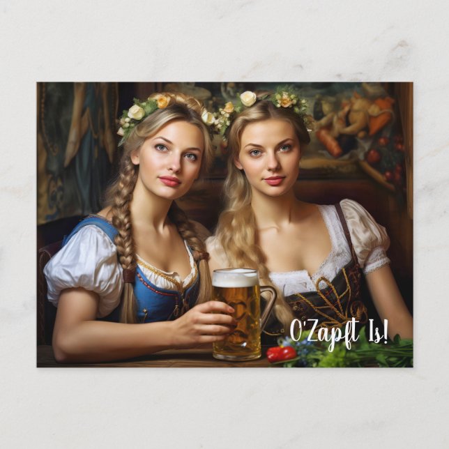 Greetings from Munich! beer tent. Dirndl Postcard (Front)