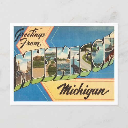 Greetings from Muskegon Michigan Vintage Travel Postcard