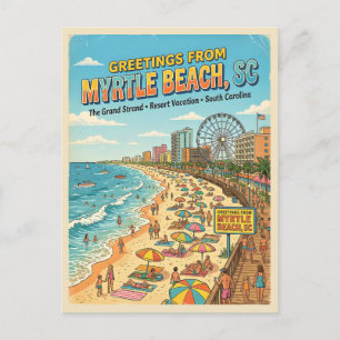 Greetings from Myrtle Beach SC Vintage Inspired  Postcard