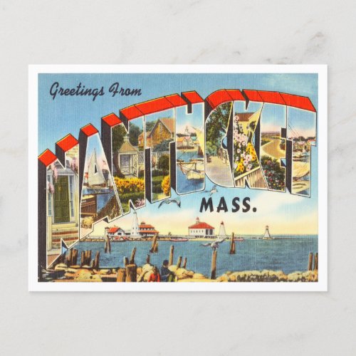 Greetings from Nantucket Massachusetts Travel Postcard