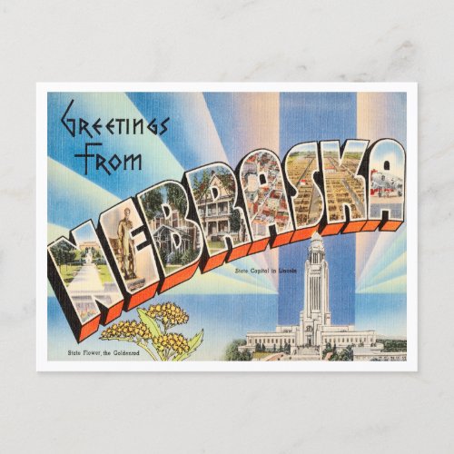 Greetings from Nebraska Vintage Travel Postcard
