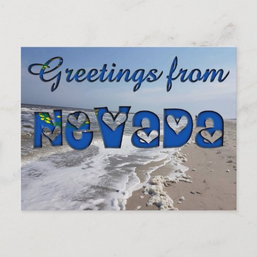 Greetings from Nevada State Flag Hearts USA Postcard
