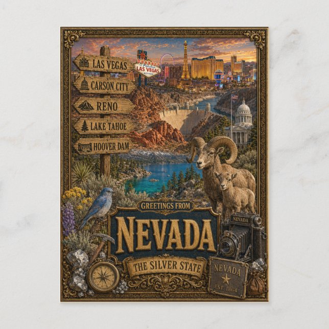 Greetings From Nevada | Vintage Retro Art Postcard (Front)