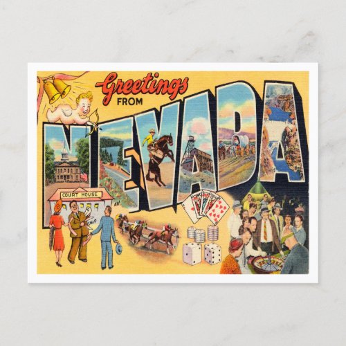 Greetings from Nevada Vintage Travel Postcard
