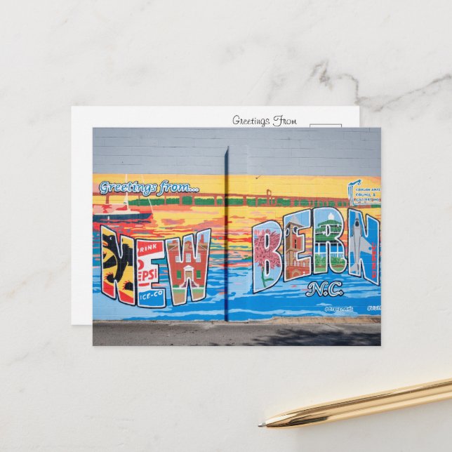 Greetings from New Bern, North Carolina Postcard (Front/Back In Situ)