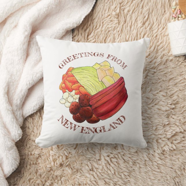 Greetings from New England Classic Boiled Dinner Throw Pillow (Blanket)
