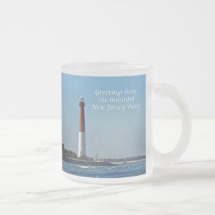 Greetings From New Jersey - Barnegat Light Frosted Glass Coffee Mug