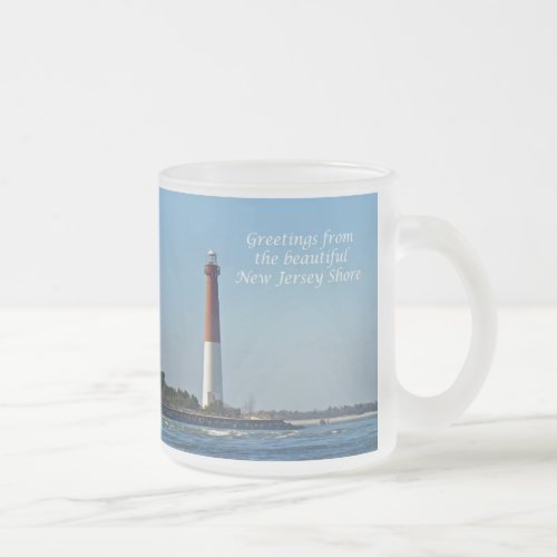 Greetings From New Jersey _ Barnegat Light Frosted Glass Coffee Mug