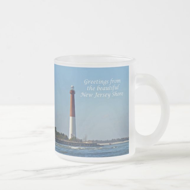 Greetings From New Jersey - Barnegat Light Frosted Glass Coffee Mug (Right)