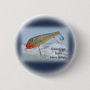 Greetings From New Jersey Fishing Lure Button