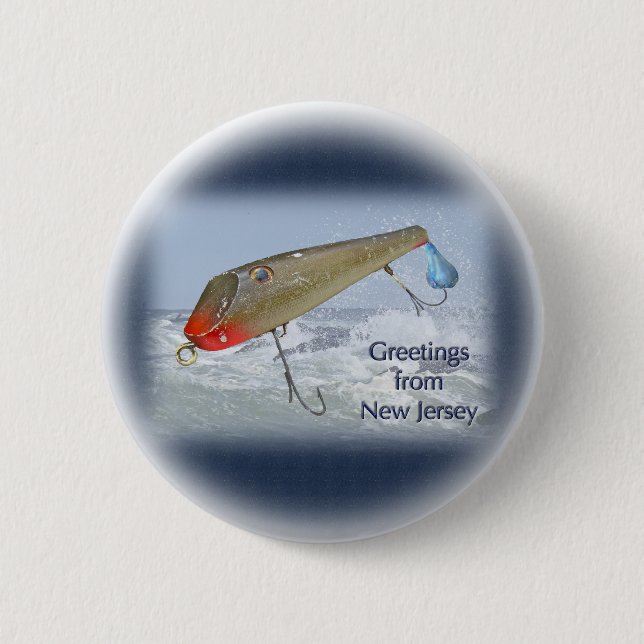 Greetings From New Jersey Fishing Lure Button (Front)