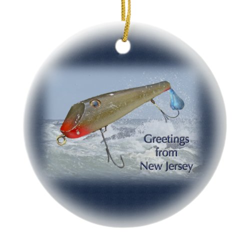 Greetings From New Jersey Fishing Lure Ceramic Ornament