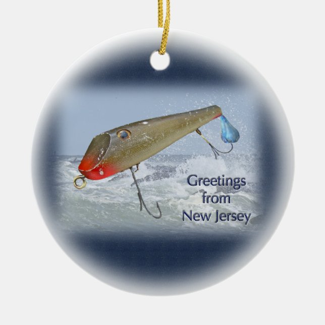 Greetings From New Jersey Fishing Lure Ceramic Ornament (Front)