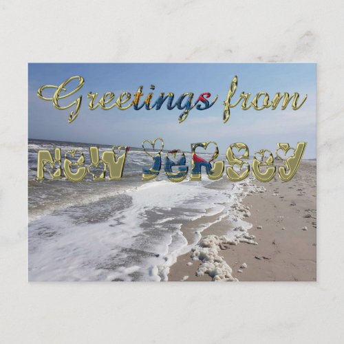 Greetings from New Jersey State Flag Hearts USA Postcard
