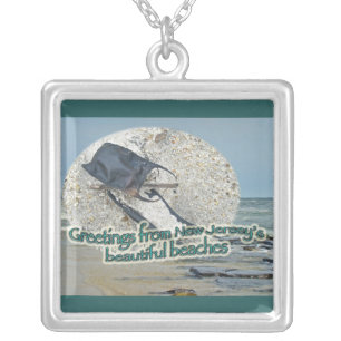 Greetings From New Jersey's Beautiful Beaches Silver Plated Necklace