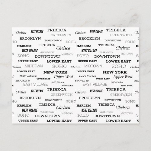 Greetings From New York City Neighborhoods Postcard