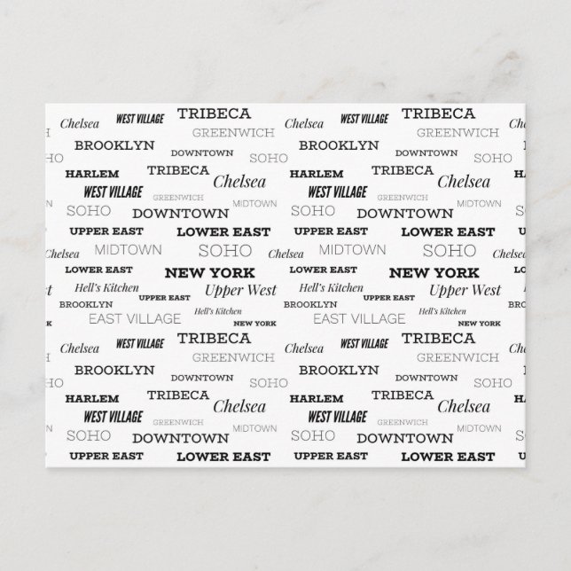 Greetings From New York City, Neighborhoods Postcard (Front)