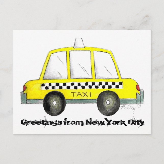 Greetings from New York City NYC Yellow Taxi Cab Postcard (Front)
