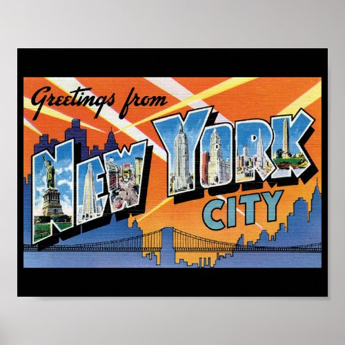 Greetings from New York CIty Retro Postcard Poster