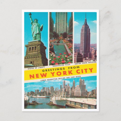 Greetings from New York City Vintage Travel Postcard
