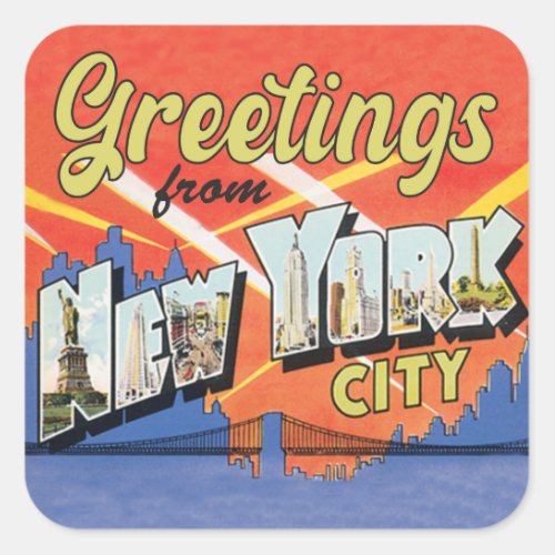 Greetings from New York City vintage travel Square Sticker