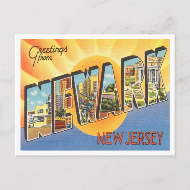 Greetings from Newark, New Jersey Vintage Travel Postcard (Front)