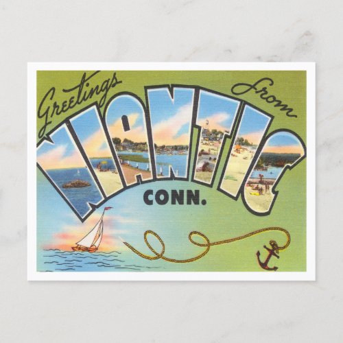 Greetings from Niantic Conneticut Vintage Travel Postcard