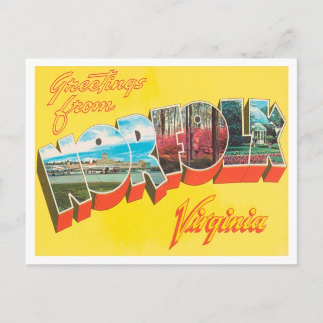 Greetings from Norfolk, Virginia Vintage Travel Postcard (Front)