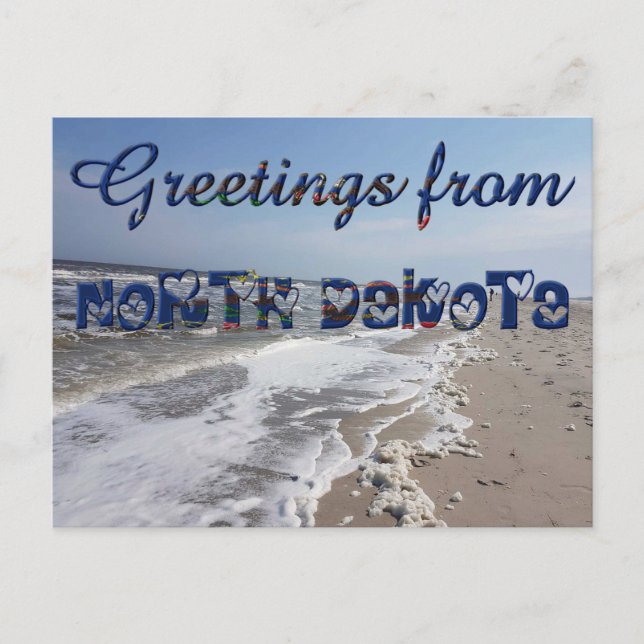 Greetings from North Dakota State Flag Hearts USA Postcard (Front)