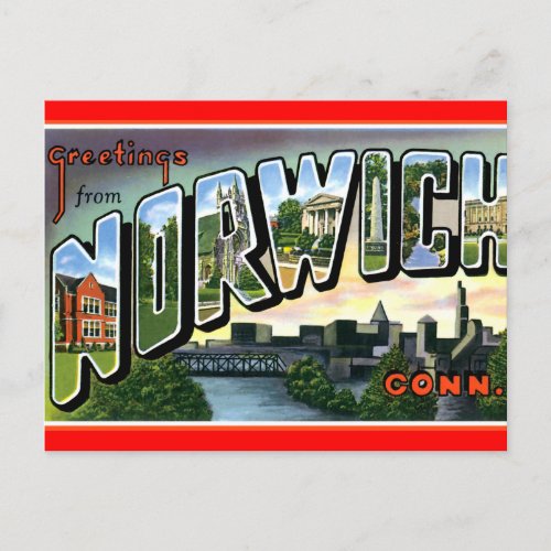 Greetings From Norwich Connecticut Postcard