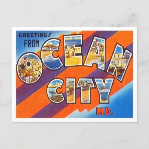 Greetings from Ocean City Maryland Vintage Travel Postcard