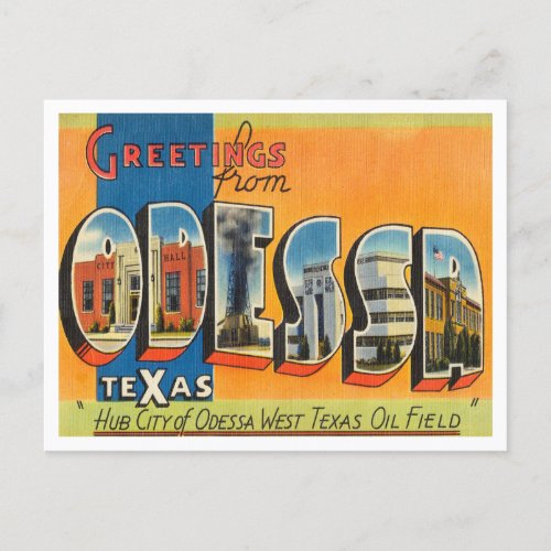 Greetings from Odessa Texas Vintage Travel Postcard