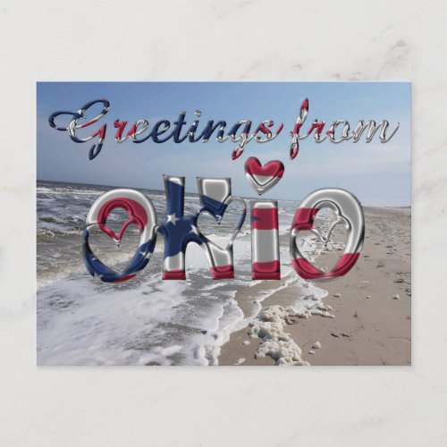 Greetings from Ohio State Flag Hearts USA Postcard