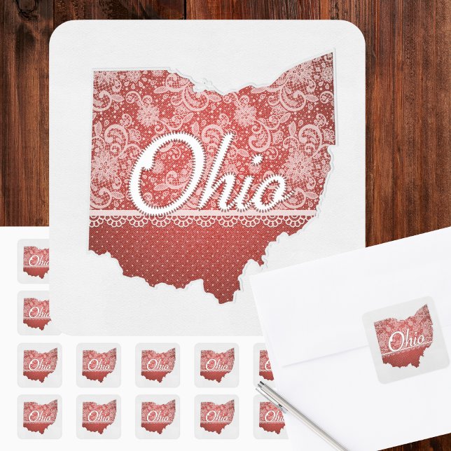 Greetings from Ohio Stitched Look Square Sticker (Merry Christmas from Ohio! Seal your holiday greetings or decorate packages with these Ohio stickers)