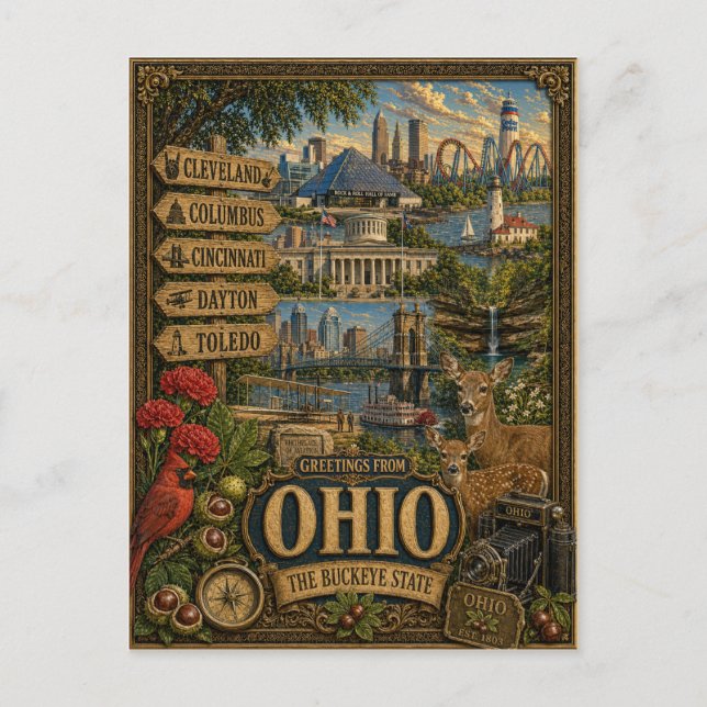 Greetings From Ohio | Vintage Retro Art Postcard (Front)