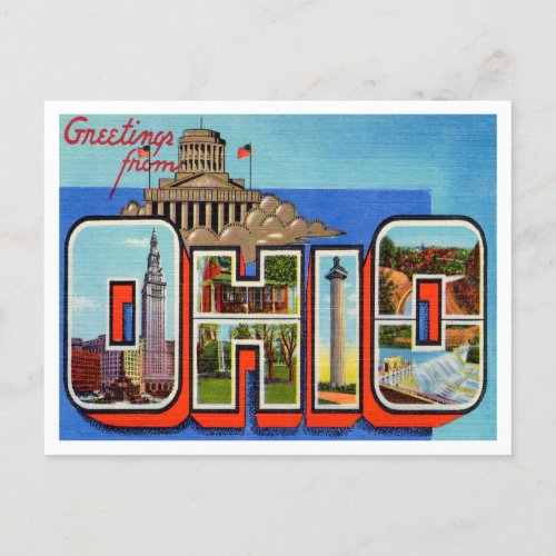 Greetings from Ohio Vintage Travel Postcard