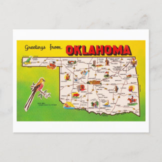 Greetings from Oklahoma Vintage Map Postcard