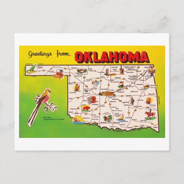 Greetings from Oklahoma Vintage Map Postcard (Front)