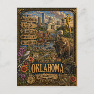 Greetings From Oklahoma   Vintage Retro Art Postcard
