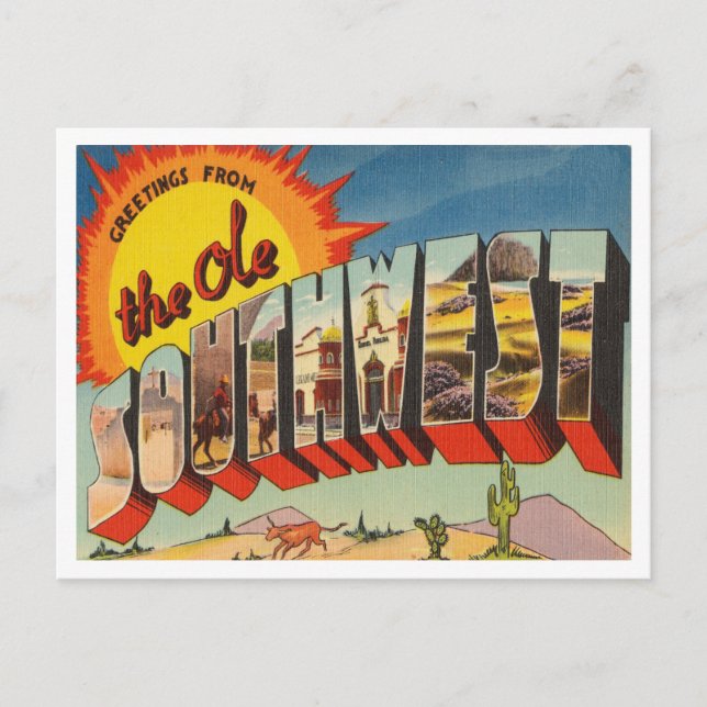 Greetings from Ole Southwest Vintage Travel Postcard (Front)