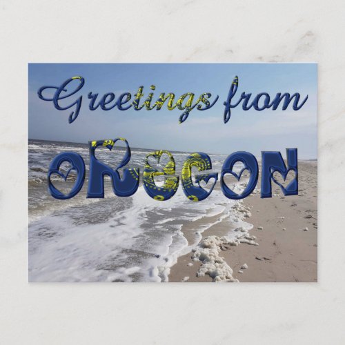 Greetings from Oregon State Flag Hearts USA Postcard