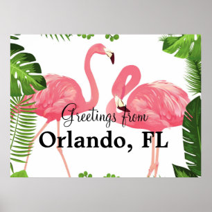 Greetings from Orlando, FL--pink flamingos Poster