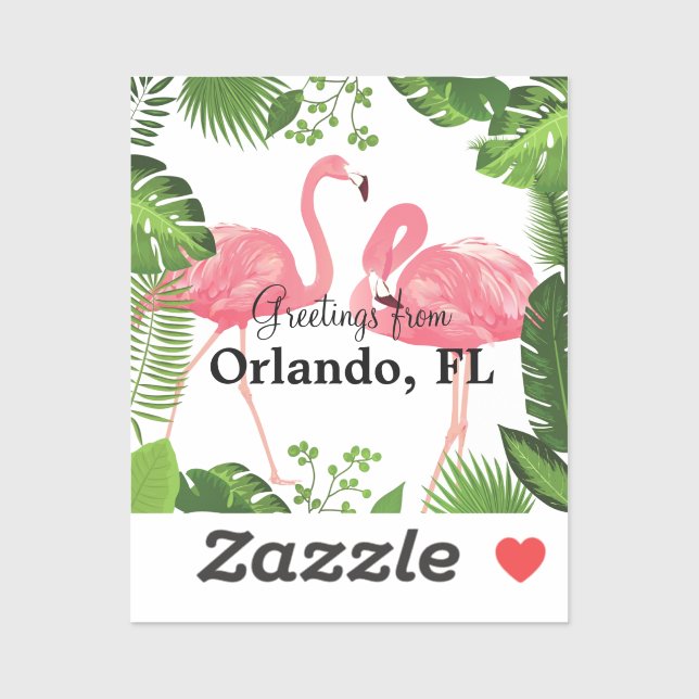 Greetings from Orlando, Florida, Pink Flamingos, Sticker (Sheet)