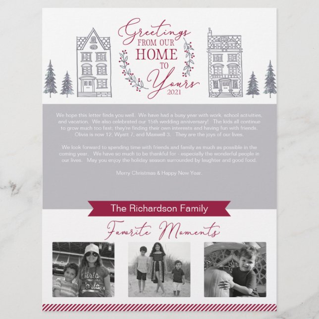 Greetings From Our Home to Years Family Christmas  Letterhead (Front)