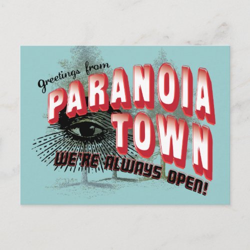 Greetings from Paranoia Town Postcard