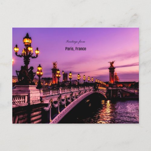 Greetings from Paris France Holiday Postcard