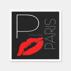 Greetings from Paris France Red Lipstick Kiss Napkins