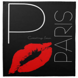Greetings from Paris Red Lipstick Kiss Black Napkin